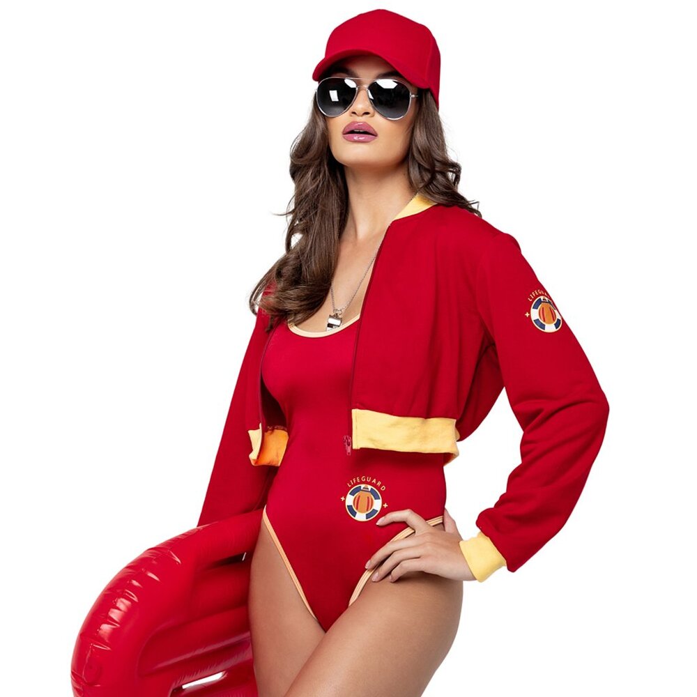 Lifeguard Costume Swimsuit Style Bodysuit and Jacket Set